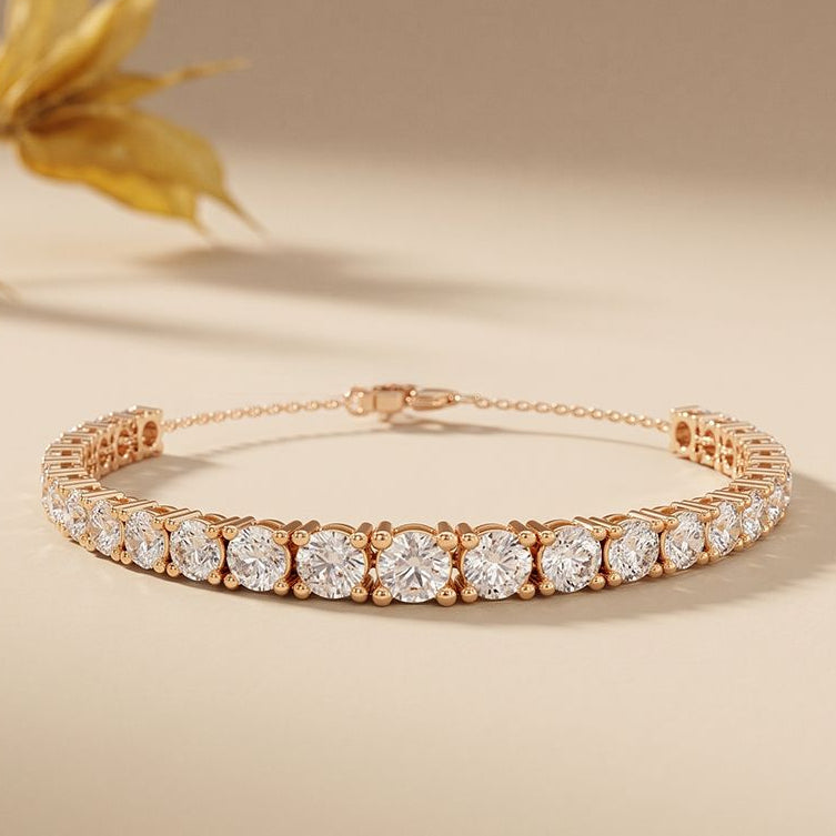 8.05 Ct Round Cut Moissanite Graduated Tennis Bracelet for Women Rose Gold