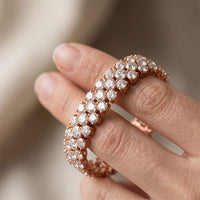17.40 Ct Round Moissanite Double-Row Tennis Statement Bracelet Rose Gold