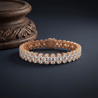 17.40 Ct Round Moissanite Double-Row Tennis Statement Bracelet Rose Gold
