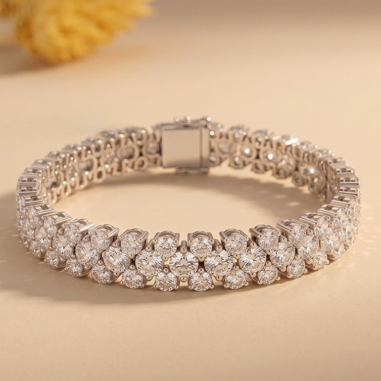 17.40 Ct Round Moissanite Double-Row Tennis Statement Bracelet White