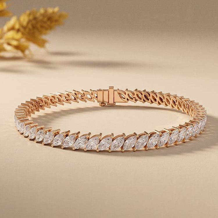 8.50 Ct Marquise Cut Moissanite Leaf Link Tennis Bracelet Rose Gold
