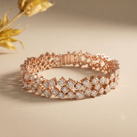 14.45 Ct Round Cut Moissanite Double Row Cluster Tennis Bracelet Rose Gold
