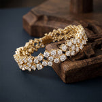 14.45 Ct Round Cut Moissanite Double Row Cluster Tennis Bracelet Gold