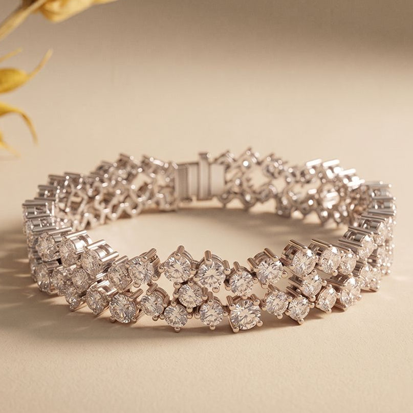 14.45 Ct Round Cut Moissanite Double Row Cluster Tennis Bracelet White