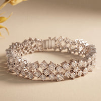 14.45 Ct Round Cut Moissanite Double Row Cluster Tennis Bracelet White