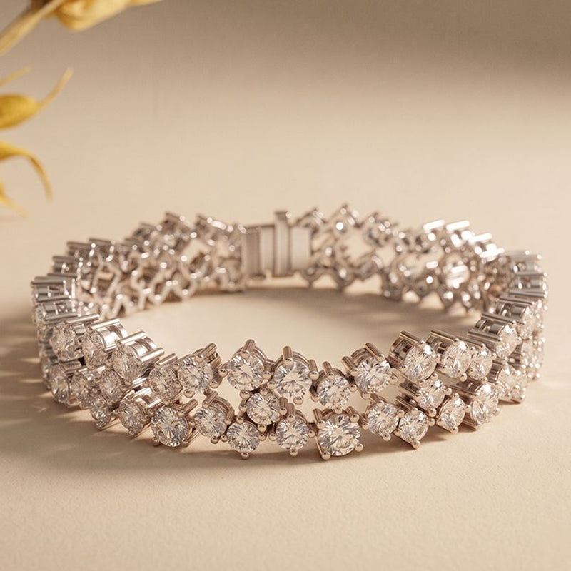 14.45 Ct Round Cut Moissanite Double Row Cluster Tennis Bracelet White