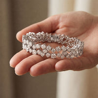 14.45 Ct Round Cut Moissanite Double Row Cluster Tennis Bracelet White