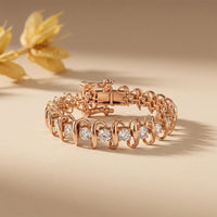 11.00 Ct Round Cut Moissanite Sculpted Wave Tennis Bracelet for Women Gold Vermeil (2.5 Micron) Rose Gold