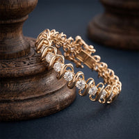 11.00 Ct Round Cut Moissanite Sculpted Wave Tennis Bracelet for Women Gold Vermeil (2.5 Micron) Gold