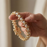 11.00 Ct Round Cut Moissanite Sculpted Wave Tennis Bracelet for Women Gold Vermeil (2.5 Micron) Gold