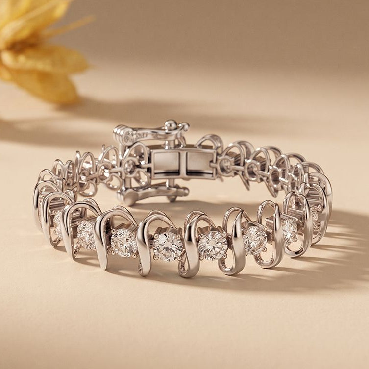 11.00 Ct Round Cut Moissanite Sculpted Wave Tennis Bracelet for Women Gold Vermeil (2.5 Micron) White