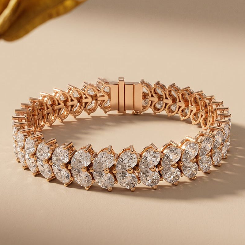 17.60 Ct Pear Cut Moissanite Luxe Leaf Link Tennis Bracelet Rose Gold