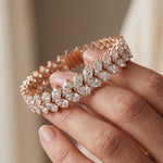 17.60 Ct Pear Cut Moissanite Luxe Leaf Link Tennis Bracelet Rose Gold