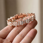 27.45 Ct Emerald and Round Cut Moissanite Art Deco Line Bracelet for Women Rose Gold