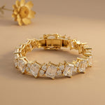 27.45 Ct Emerald and Round Cut Moissanite Art Deco Line Bracelet for Women Gold