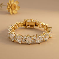 27.45 Ct Emerald and Round Cut Moissanite Art Deco Line Bracelet for Women Gold