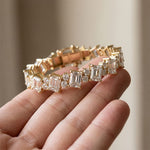 27.45 Ct Emerald and Round Cut Moissanite Art Deco Line Bracelet for Women Gold