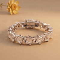 27.45 Ct Emerald and Round Cut Moissanite Art Deco Line Bracelet for Women White