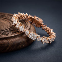 20.05 Ct Multi-Shape Moissanite Sculptural Harmony Tennis Bracelet for Women Gold Vermeil (2.5 Micron) Rose Gold