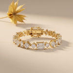 20.05 Ct Multi-Shape Moissanite Sculptural Harmony Tennis Bracelet for Women Gold Vermeil (2.5 Micron) Gold