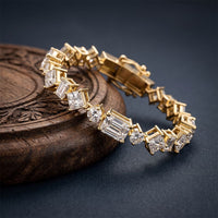 20.05 Ct Multi-Shape Moissanite Sculptural Harmony Tennis Bracelet for Women Gold Vermeil (2.5 Micron) Gold