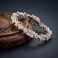 20.05 Ct Multi-Shape Moissanite Sculptural Harmony Tennis Bracelet for Women Gold Vermeil (2.5 Micron) White