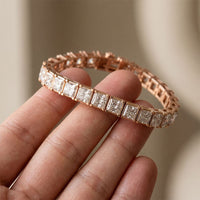 24.30 Ct Princess Cut Moissanite Radiant Frame Tennis Bracelet for Women Gold Vermeil (2.5 Micron) Rose Gold