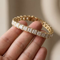 24.30 Ct Princess Cut Moissanite Radiant Frame Tennis Bracelet for Women Gold Vermeil (2.5 Micron) Gold