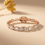 11.35 Ct Emerald Cut Moissanite Art Deco Geometric Tennis Bracelet for Women Rose Gold