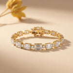 11.35 Ct Emerald Cut Moissanite Art Deco Geometric Tennis Bracelet for Women Gold