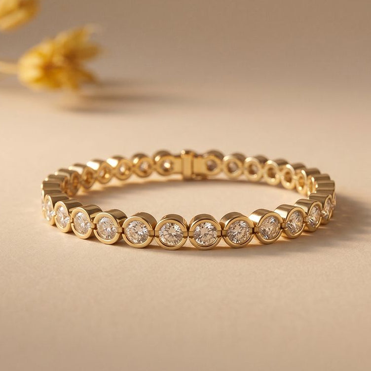 9.30 Ct Round Cut Moissanite Bezel Set Continuous Sparkle Tennis Bracelet for Women Gold