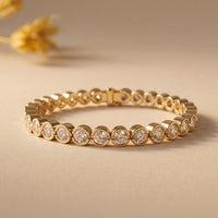 9.30 Ct Round Cut Moissanite Bezel Set Continuous Sparkle Tennis Bracelet for Women Gold