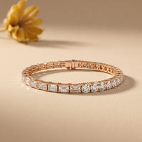 12.60 Ct Round & Emerald Cut Moissanite Alternating Brilliance Tennis Bracelet for Women Gold Vermeil (2.5 Micron) Rose Gold