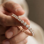 12.60 Ct Round & Emerald Cut Moissanite Alternating Brilliance Tennis Bracelet for Women Gold Vermeil (2.5 Micron) Rose Gold