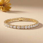 12.60 Ct Round & Emerald Cut Moissanite Alternating Brilliance Tennis Bracelet for Women Gold Vermeil (2.5 Micron) Gold