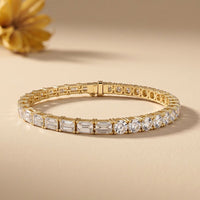 12.60 Ct Round & Emerald Cut Moissanite Alternating Brilliance Tennis Bracelet for Women Gold Vermeil (2.5 Micron) Gold