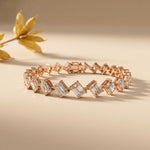 13.75 Ct Emerald Cut Moissanite Geometric Alternating Sparkle Tennis Bracelet for Women Rose Gold