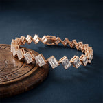 13.75 Ct Emerald Cut Moissanite Geometric Alternating Sparkle Tennis Bracelet for Women Rose Gold