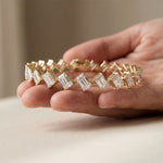 13.75 Ct Emerald Cut Moissanite Geometric Alternating Sparkle Tennis Bracelet for Women Gold