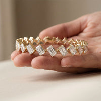 13.75 Ct Emerald Cut Moissanite Geometric Alternating Sparkle Tennis Bracelet for Women Gold