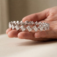 13.75 Ct Emerald Cut Moissanite Geometric Alternating Sparkle Tennis Bracelet for Women White