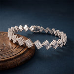 13.75 Ct Emerald Cut Moissanite Geometric Alternating Sparkle Tennis Bracelet for Women White