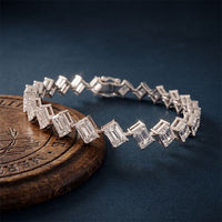 13.75 Ct Emerald Cut Moissanite Geometric Alternating Sparkle Tennis Bracelet for Women White