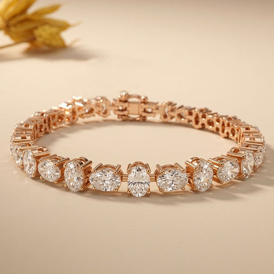 7.70 Ct Oval Cut Moissanite Radiant Edge Bracelet for Women Rose Gold