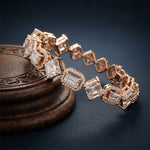 12.05 Ct Emerald & Round Cut Moissanite Geometric Frame Tennis Bracelet for Women Gold Vermeil (2.5 Micron) Rose Gold
