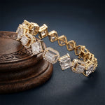 12.05 Ct Emerald & Round Cut Moissanite Geometric Frame Tennis Bracelet for Women Gold Vermeil (2.5 Micron) Gold