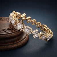 12.05 Ct Emerald & Round Cut Moissanite Geometric Frame Tennis Bracelet for Women Gold Vermeil (2.5 Micron) Gold