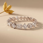 12.05 Ct Emerald & Round Cut Moissanite Geometric Frame Tennis Bracelet for Women Gold Vermeil (2.5 Micron) White
