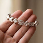 12.05 Ct Emerald & Round Cut Moissanite Geometric Frame Tennis Bracelet for Women Gold Vermeil (2.5 Micron) White