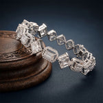 12.05 Ct Emerald & Round Cut Moissanite Geometric Frame Tennis Bracelet for Women Gold Vermeil (2.5 Micron) White
